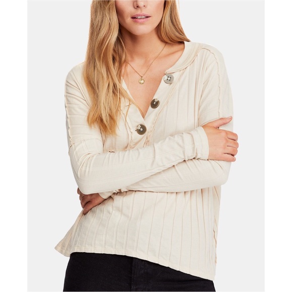 Free People Ribbed Ivory Top with Large Buttons - price is for each - Picture 2 of 6